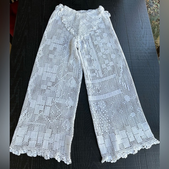 Elegant White  Crochet Wide Leg Pants - Picture 4 of 5